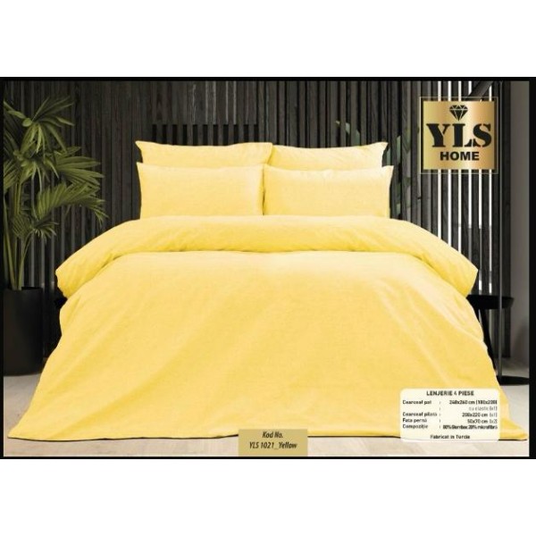 Lenjerie pat dublu, 4 piese, galben intens