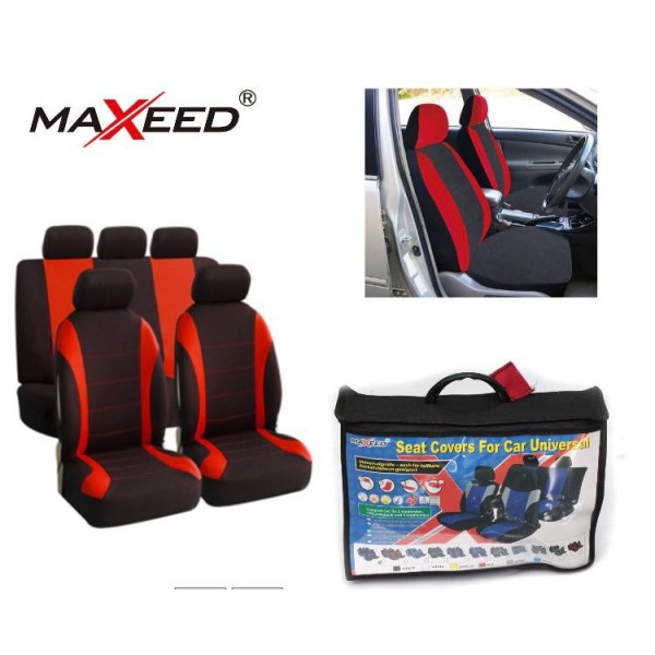 Huse pentru scaune auto, rosu+negru, 9 piese