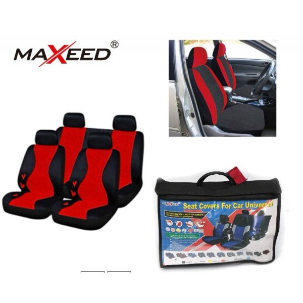 Husa scaune auto,9 piese, negru+rosu brodat