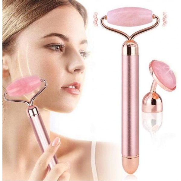 Rola de masaj facial cu vibratii Micro - Quartz Roz
