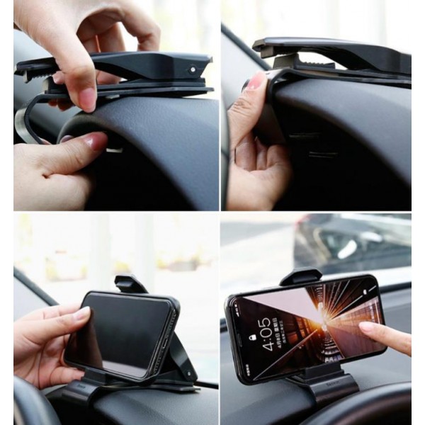 Suport de telefon auto (SUDZ-01) - Clamp Grip pentru bord - Negru