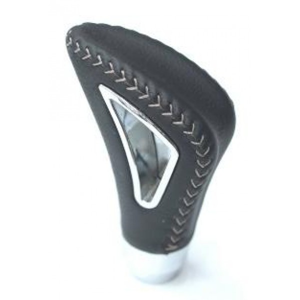 Buton schimbător de viteze din piele gri, fir negru 