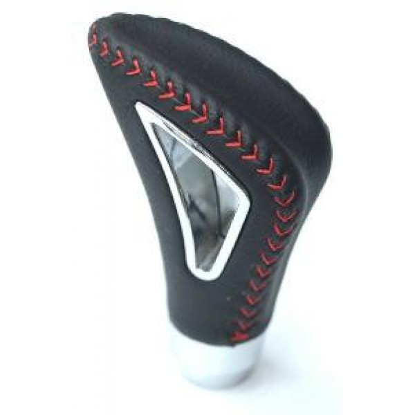 Buton schimbător de viteze din piele neagra, fir rosu