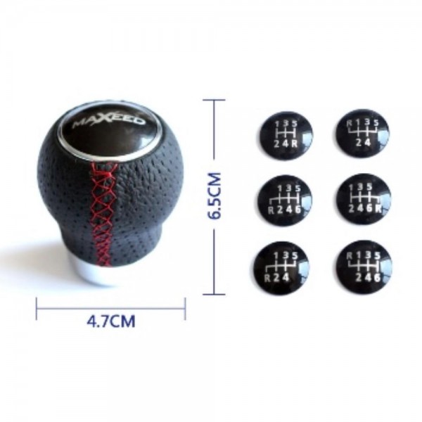 Nucă Schimbător Viteze MAXEED – Piele Neagră cu Cusătură Roșie (Model Rotund)