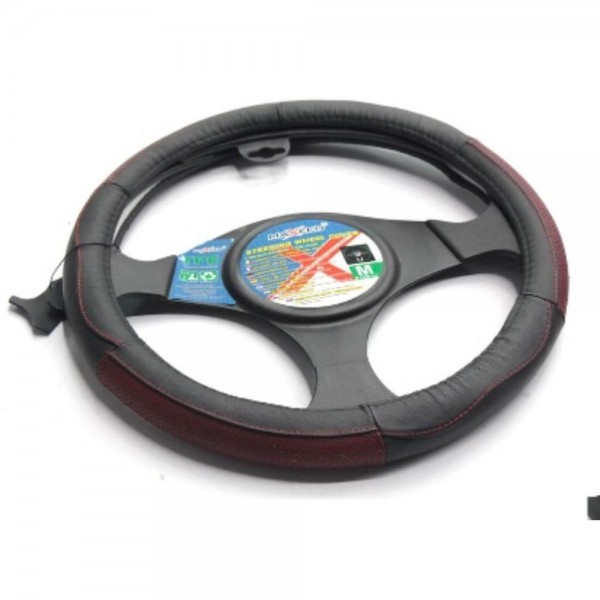  Husă din piele pentru volan - Negru cu roșu