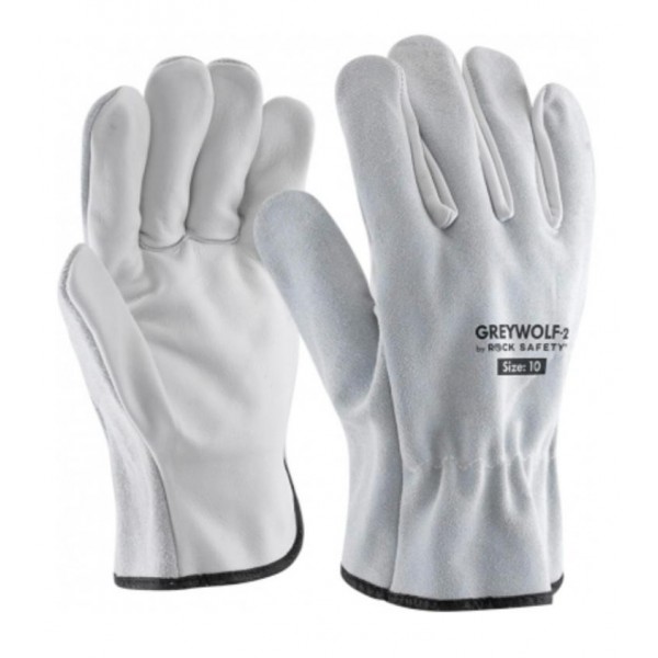 Mănuși de protecție GREYWOLF-2, piele bovină, mărimea 10, Rock Safety – ideale pentru lăcătușerie, construcții și uz general